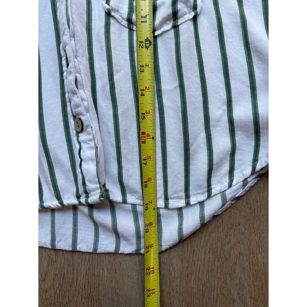 Velvet Heart Green White Striped Linen Blend Button Down Shirt M - Picture 6 of 7